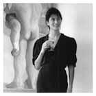 Sarah Raphael artist at her show at Motcomb Street