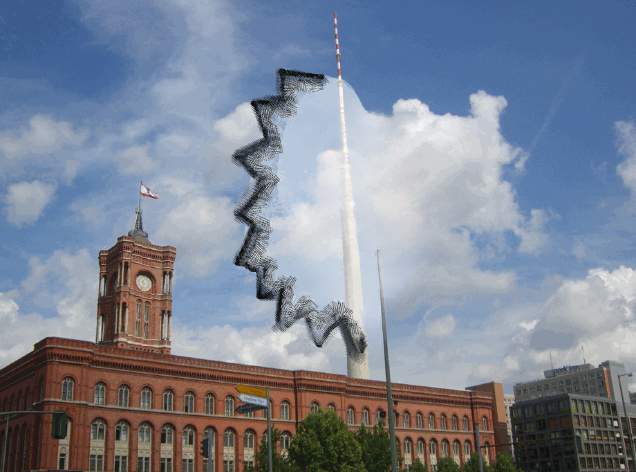 Patient artwork: a scintillating zigzag cutting across a skyline — a visual aura.