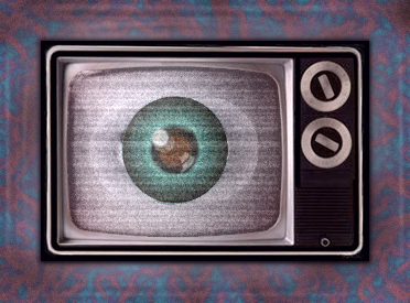 Patient artwork depicting visual snow / TV static — the continuous field of moving particles covering the entire visual field.