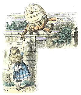 Alice’s encounter with Humpty Dumpty, from Lewis Carroll’s Through the Looking-Glass, 1872. Prosopagnosia — temporary inability to recognise faces — is one of the documented higher cortical disturbances of migraine aura.